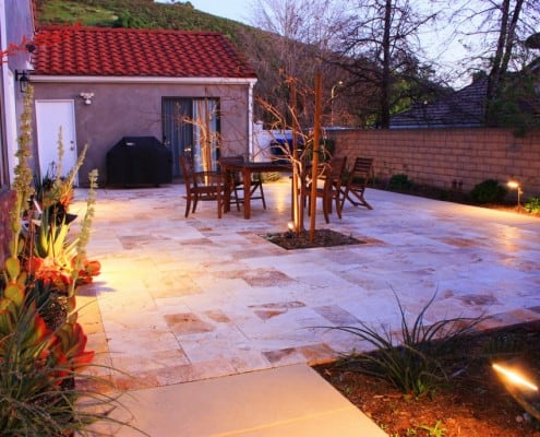 Lighted Paving Stone Patio with Chairs and Table