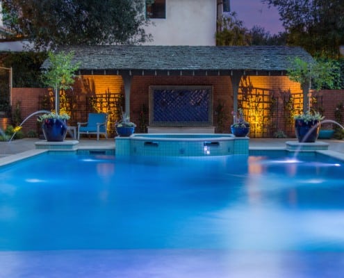 Pool Lit with LED Lights  with Jacuzzi and Pavestone Floor