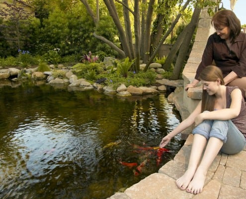 Koi Pond with tow woman sitting at the side