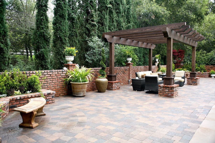 Mediterranean Rustic Pergola and Seating Area