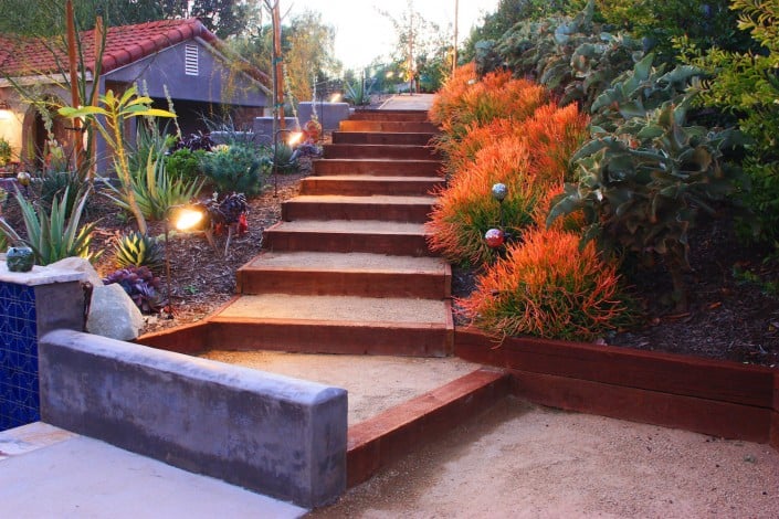 Stairway Outdoor Flanked by Flowers