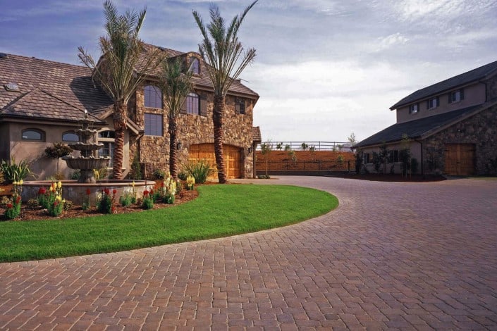 Driveway Large with Beautiful Fountain and Floral decorations