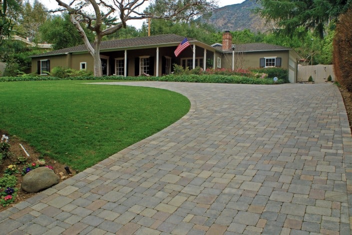 Driveway Paving Stone Multi-Colored Besides Lawn