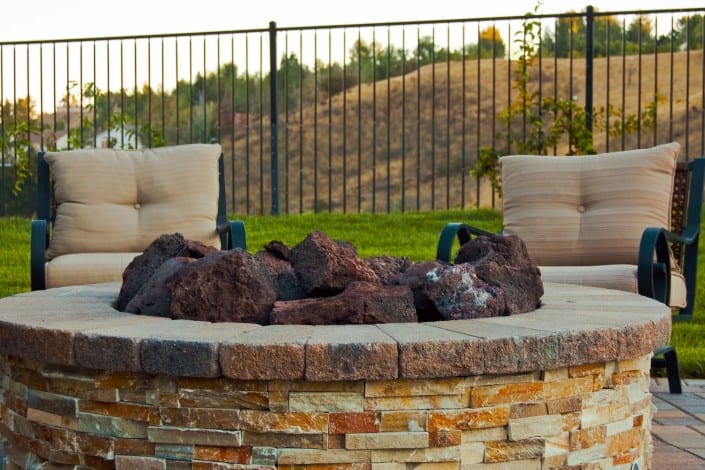 Paving Stone Fire Pit with two chairs