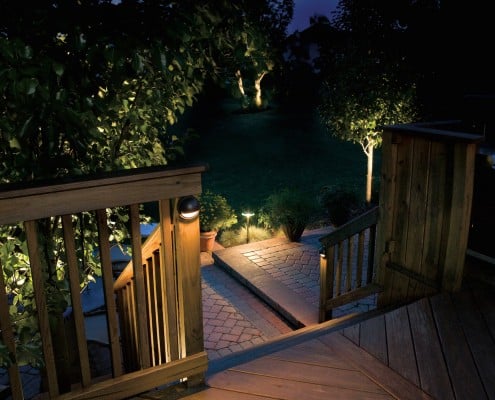 Outdoor lighting wooden staircase