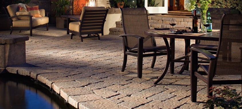 pond-side patio and dining area