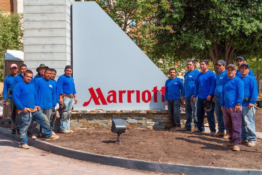 marriott crew in front of the building