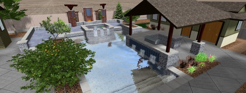 pool with paving stone walkway and landscaping design