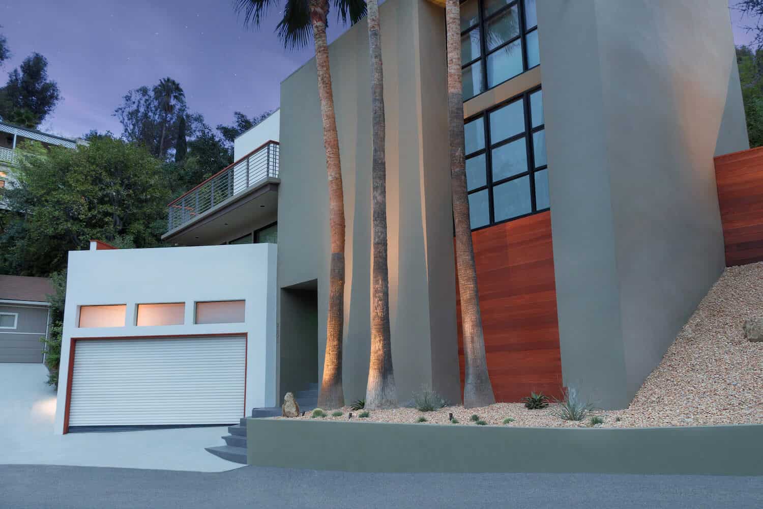 modern front landscape with drought-tolerant planting