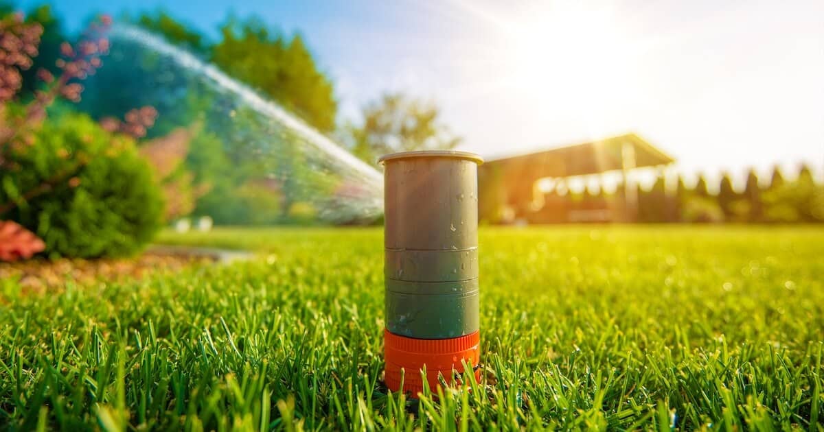 Close up of sprinkler head spraying water