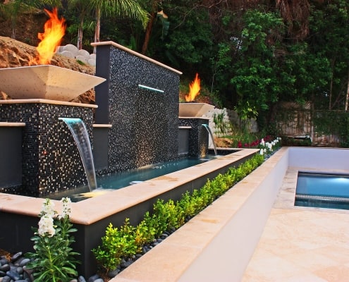 fire bowl water feature outdoor design