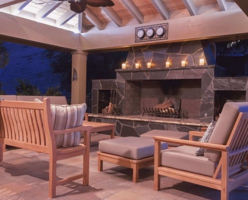 outdoor fireplace and patio